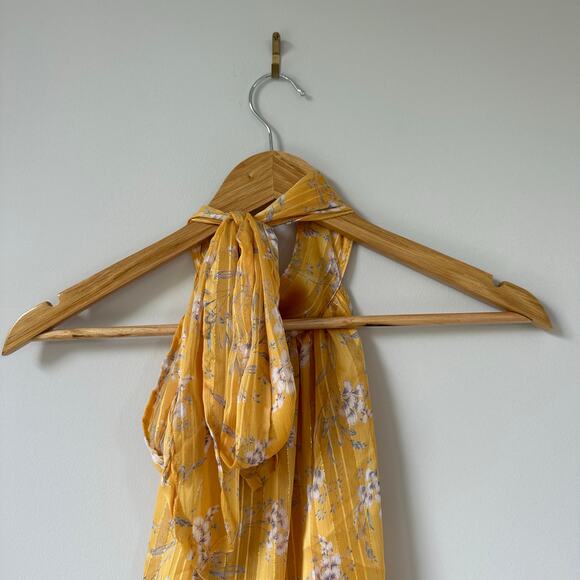 Sabina Musayev Donolita Sleeveless Floral Pleated Halter Maxi Dress Yellow M NWT - Picture 5 of 11